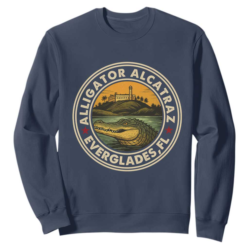 Alligator Alcatraz Everglades Florida Sweatshirt Vintage Political Satire Retro TS02 Navy Print Your Wear