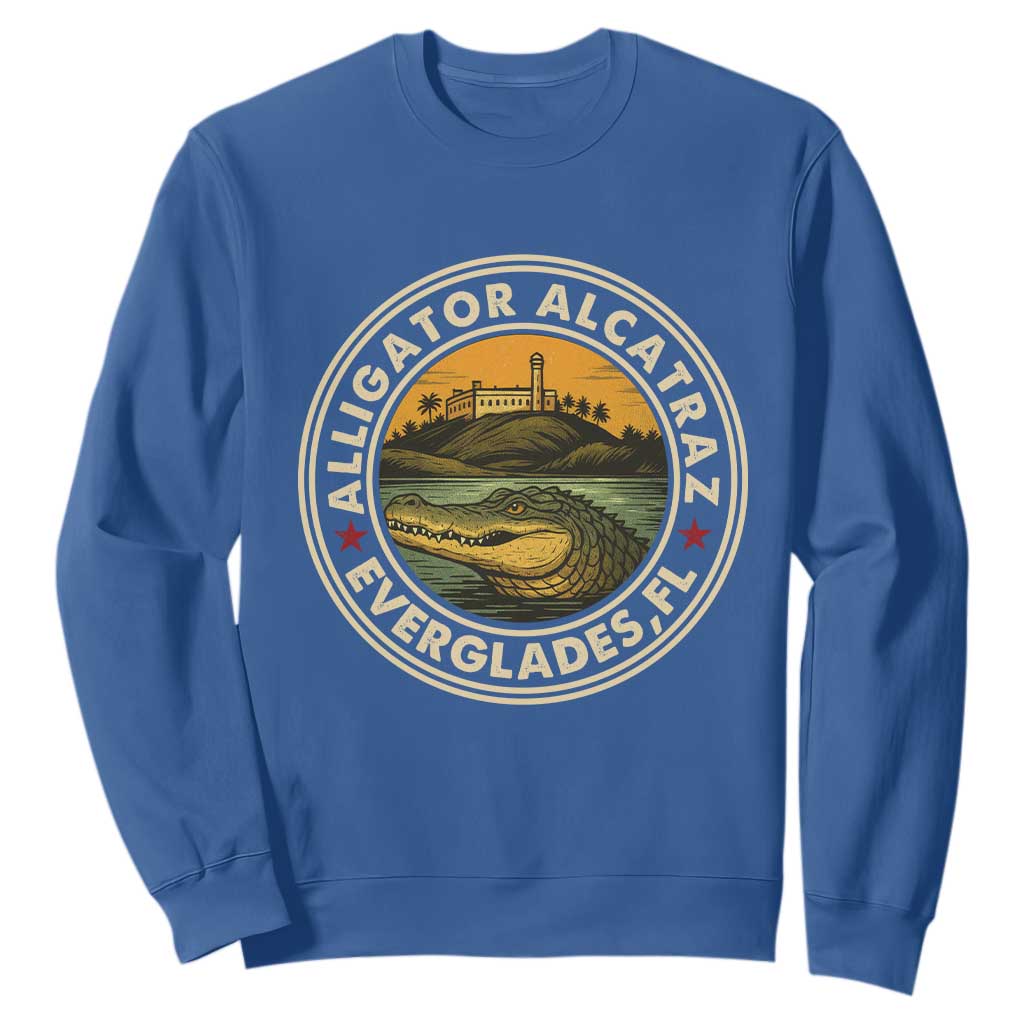 Alligator Alcatraz Everglades Florida Sweatshirt Vintage Political Satire Retro TS02 Royal Blue Print Your Wear