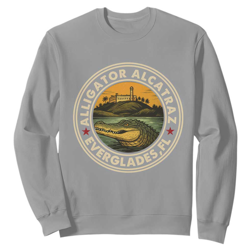 Alligator Alcatraz Everglades Florida Sweatshirt Vintage Political Satire Retro TS02 Sport Gray Print Your Wear