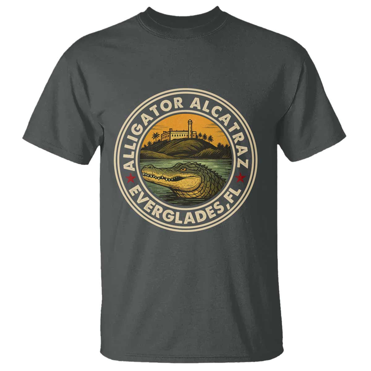 Alligator Alcatraz Everglades Florida T Shirt Vintage Political Satire Retro TS02 Dark Heather Print Your Wear