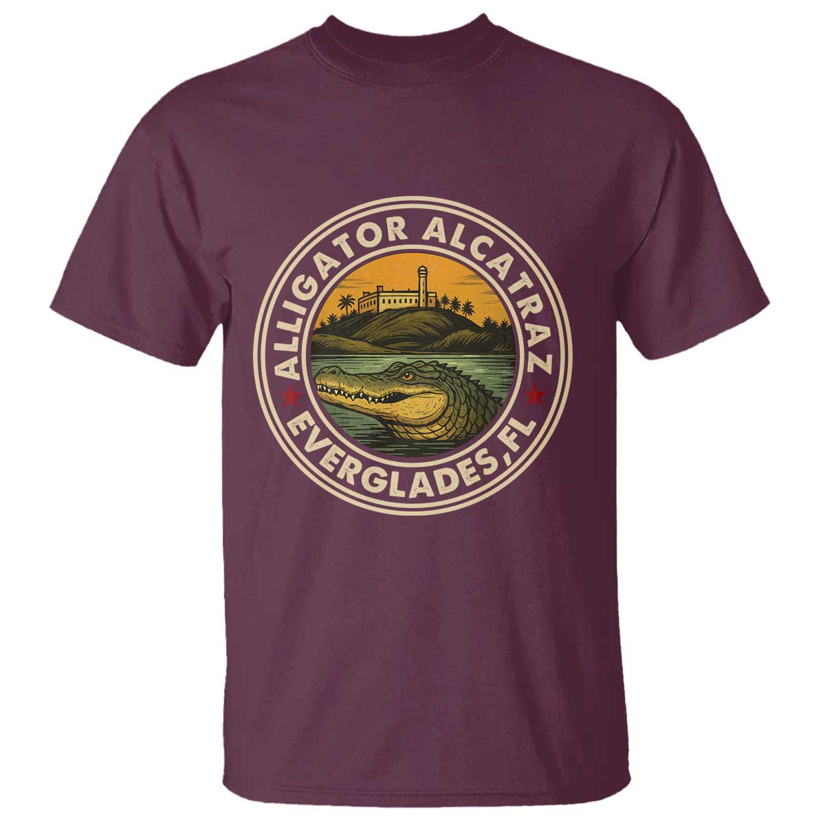 Alligator Alcatraz Everglades Florida T Shirt Vintage Political Satire Retro TS02 Maroon Print Your Wear