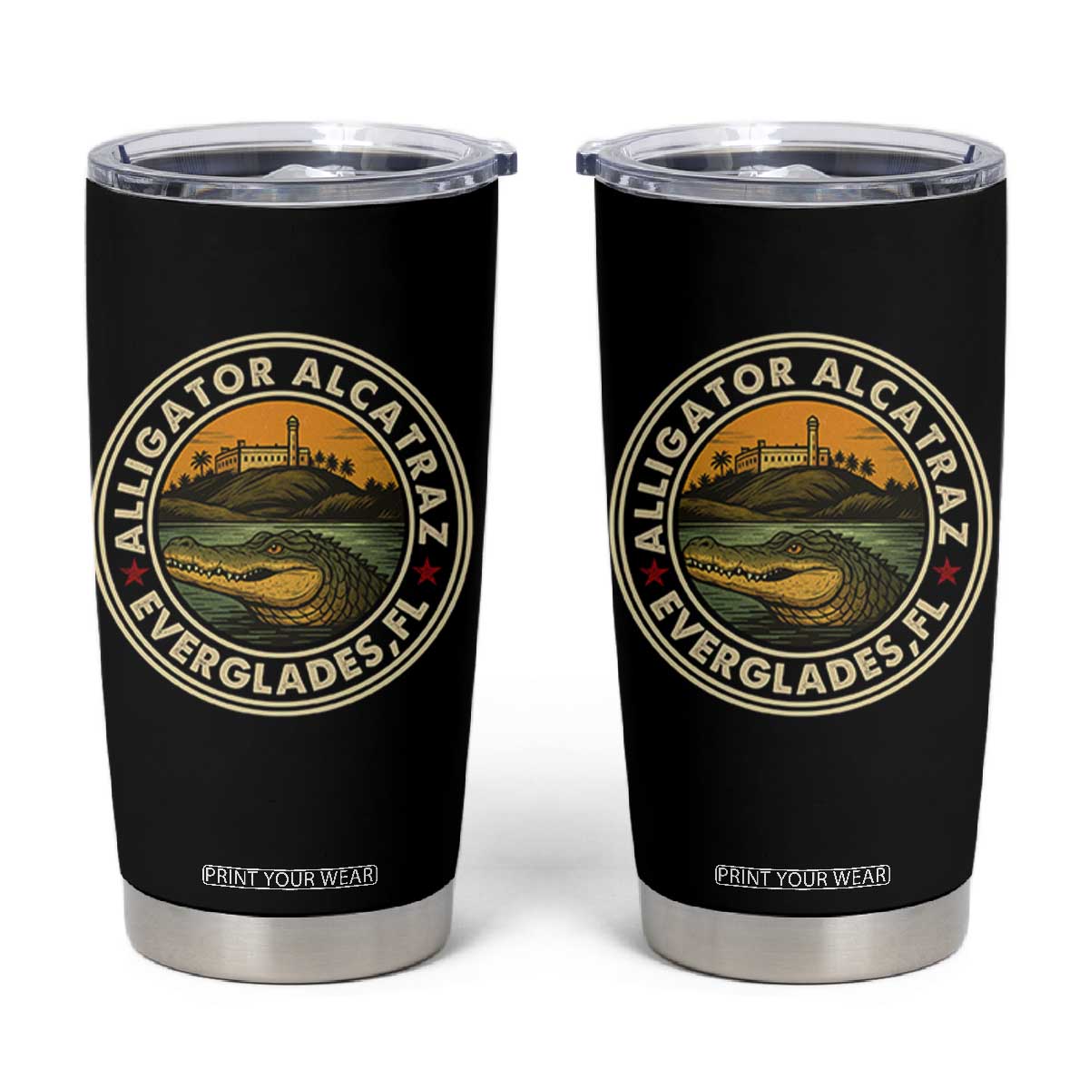 Alligator Alcatraz Everglades Florida Tumbler Cup Vintage Political Satire Retro TS02 Black Print Your Wear