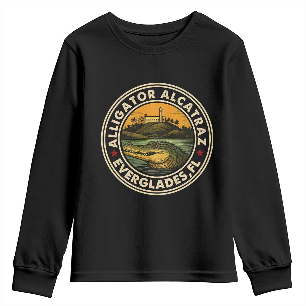 Alligator Alcatraz Everglades Florida Youth Sweatshirt Vintage Political Satire Retro TS02 Black Print Your Wear