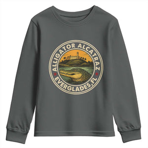 Alligator Alcatraz Everglades Florida Youth Sweatshirt Vintage Political Satire Retro TS02 Dark Heather Print Your Wear