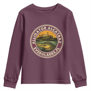 Alligator Alcatraz Everglades Florida Youth Sweatshirt Vintage Political Satire Retro TS02 Maroon Print Your Wear