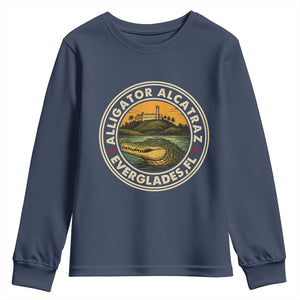 Alligator Alcatraz Everglades Florida Youth Sweatshirt Vintage Political Satire Retro TS02 Navy Print Your Wear