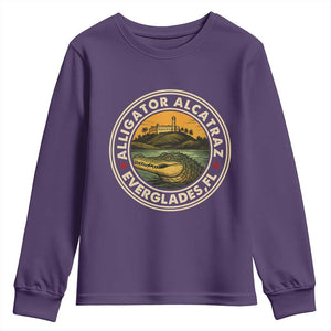 Alligator Alcatraz Everglades Florida Youth Sweatshirt Vintage Political Satire Retro TS02 Purple Print Your Wear