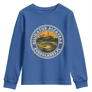 Alligator Alcatraz Everglades Florida Youth Sweatshirt Vintage Political Satire Retro TS02 Royal Blue Print Your Wear