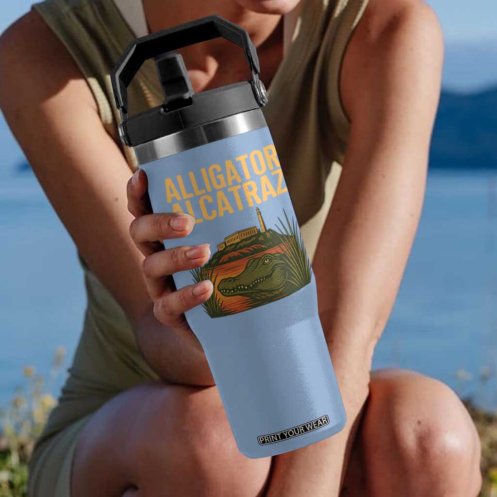 Alligator Alcatraz Florida Flip Straw Tumbler Political Swamp Prison Dark Humor TS02 One Size: 30 oz Light Blue Print Your Wear