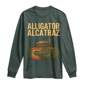 Alligator Alcatraz Florida Long Sleeve Shirt Political Swamp Prison Dark Humor TS02 Dark Forest Green Print Your Wear
