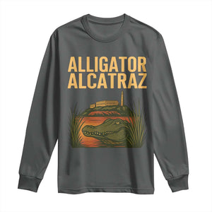 Alligator Alcatraz Florida Long Sleeve Shirt Political Swamp Prison Dark Humor TS02 Dark Heather Print Your Wear