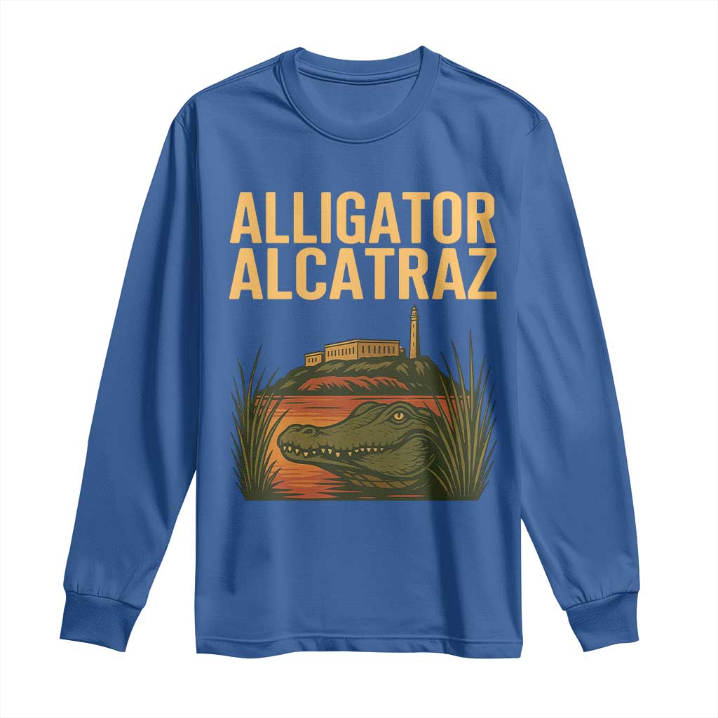 Alligator Alcatraz Florida Long Sleeve Shirt Political Swamp Prison Dark Humor TS02 Royal Blue Print Your Wear