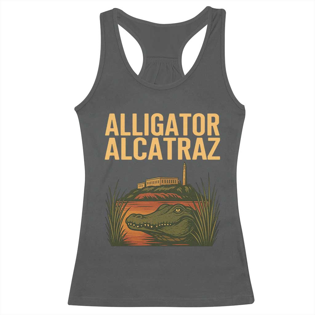 Alligator Alcatraz Florida Racerback Tank Top Political Swamp Prison Dark Humor TS02 Dark Heather Print Your Wear