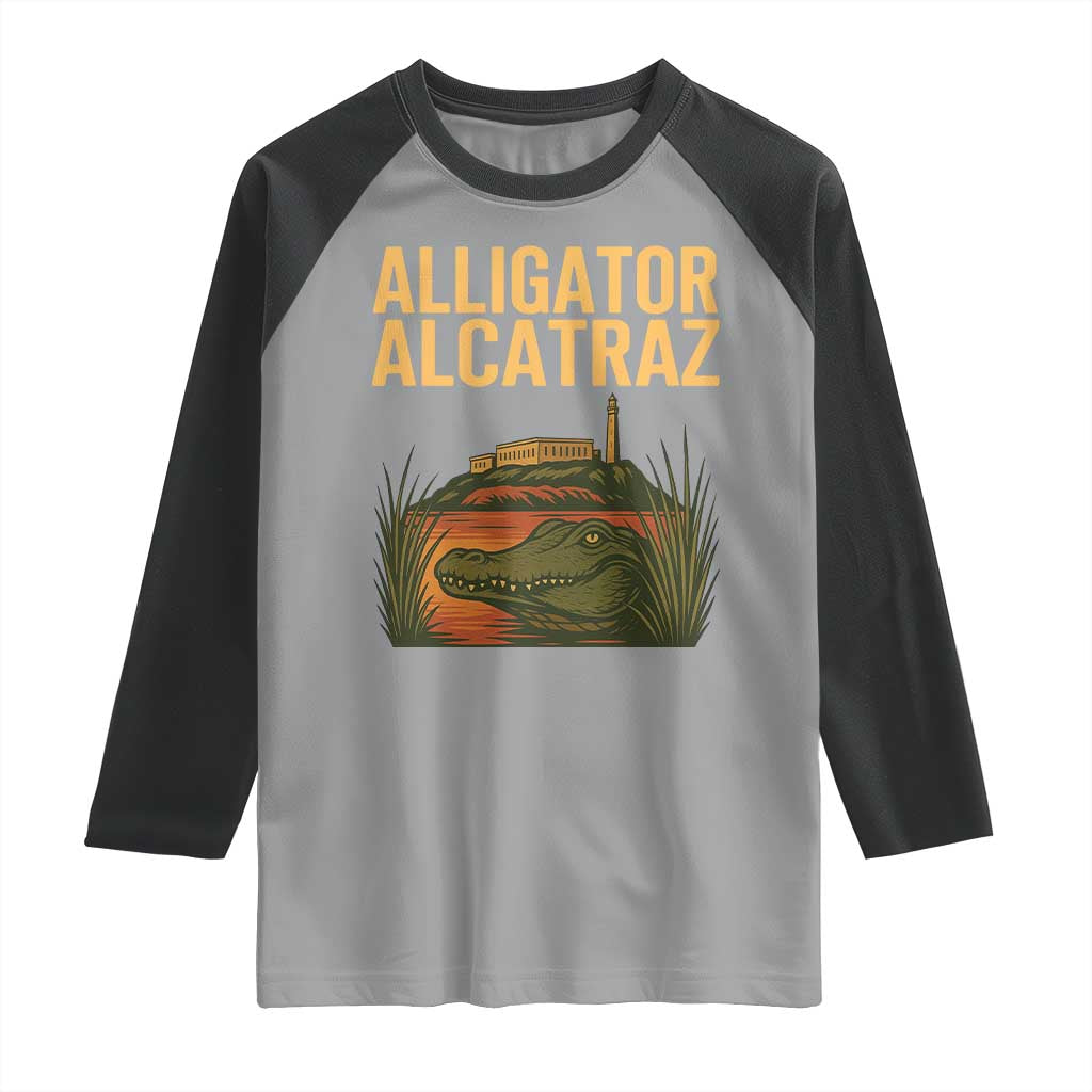 Alligator Alcatraz Florida Raglan Shirt Political Swamp Prison Dark Humor TS02 Sport Gray Black Print Your Wear
