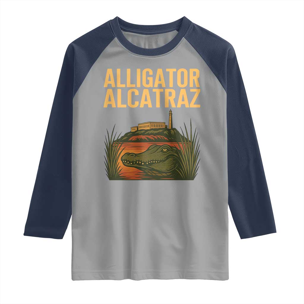 Alligator Alcatraz Florida Raglan Shirt Political Swamp Prison Dark Humor TS02 Sport Gray Navy Print Your Wear
