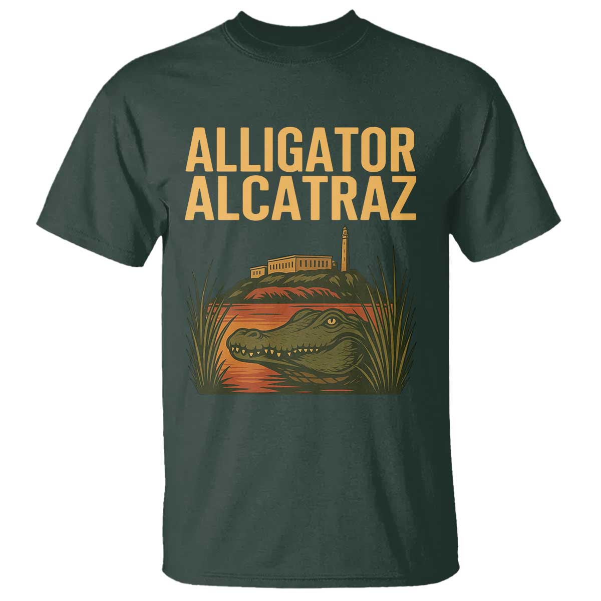 Alligator Alcatraz Florida T Shirt Political Swamp Prison Dark Humor TS02 Dark Forest Green Print Your Wear