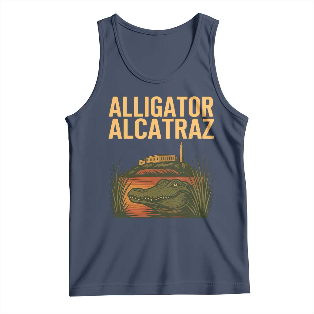 Alligator Alcatraz Florida Tank Top Political Swamp Prison Dark Humor TS02 Navy Print Your Wear