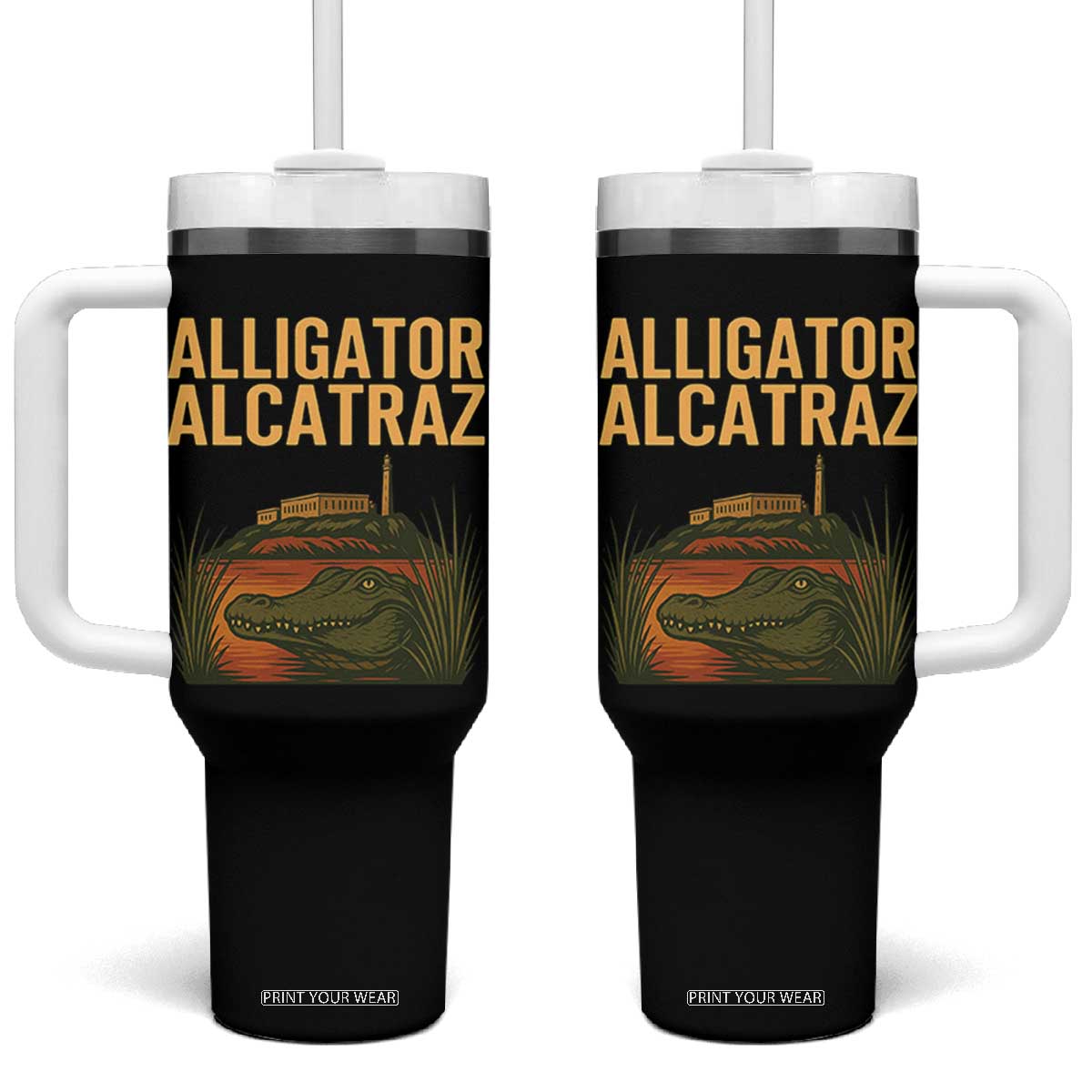 Alligator Alcatraz Florida Tumbler With Handle Political Swamp Prison Dark Humor TS02 One Size: 40 oz Black Print Your Wear