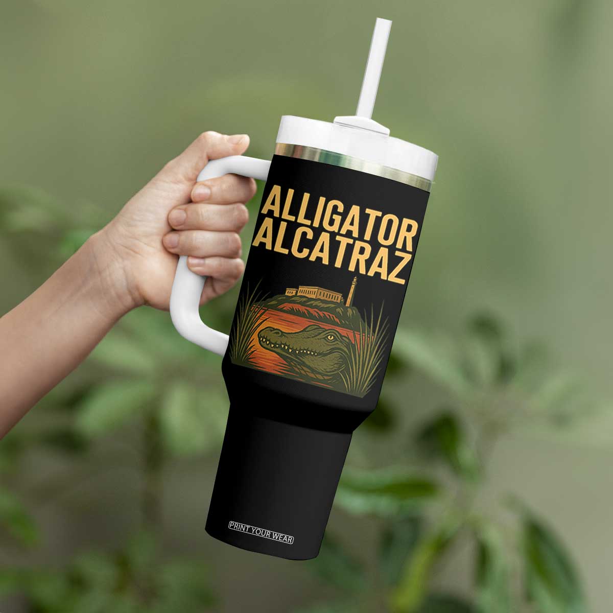 Alligator Alcatraz Florida Tumbler With Handle Political Swamp Prison Dark Humor TS02 Print Your Wear