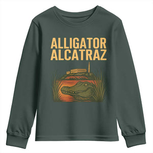 Alligator Alcatraz Florida Youth Sweatshirt Political Swamp Prison Dark Humor TS02 Dark Forest Green Print Your Wear