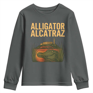 Alligator Alcatraz Florida Youth Sweatshirt Political Swamp Prison Dark Humor TS02 Dark Heather Print Your Wear