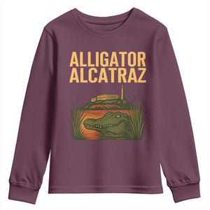 Alligator Alcatraz Florida Youth Sweatshirt Political Swamp Prison Dark Humor TS02 Maroon Print Your Wear