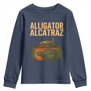 Alligator Alcatraz Florida Youth Sweatshirt Political Swamp Prison Dark Humor TS02 Navy Print Your Wear