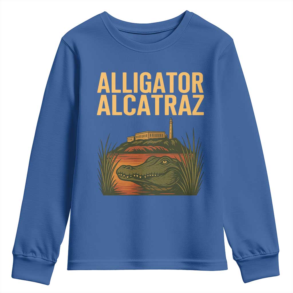 Alligator Alcatraz Florida Youth Sweatshirt Political Swamp Prison Dark Humor TS02 Royal Blue Print Your Wear