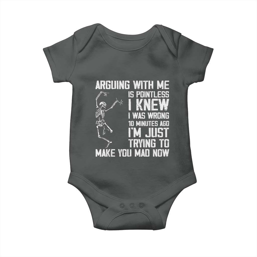 Funny Skeleton Sarcastic Baby Onesie Arguing With Me Is Pointless Smartmouths TS02 Dark Heather Print Your Wear