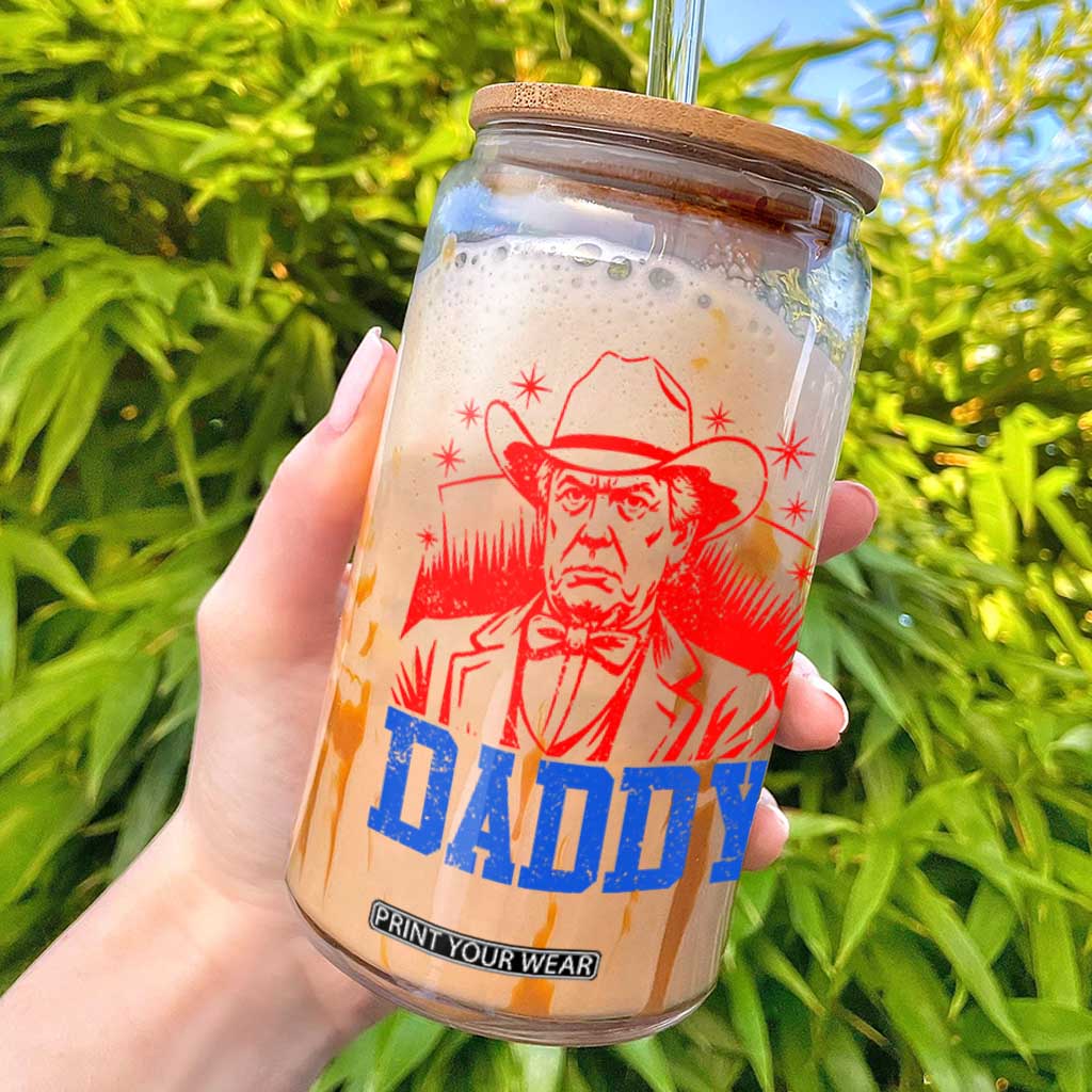 Cowboy Trump Daddy Glass Can Western Politica Patriotic Americans TS02 White Print Your Wear