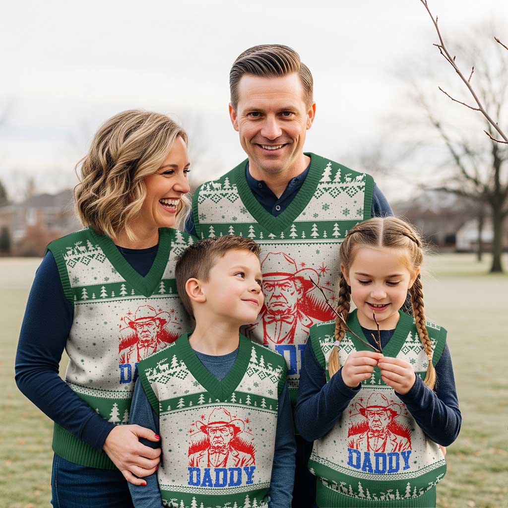 Cowboy Trump Daddy V-Neck Knit Sweater Vest Western Politica Patriotic Americans TS02 Beige Green Print Your Wear