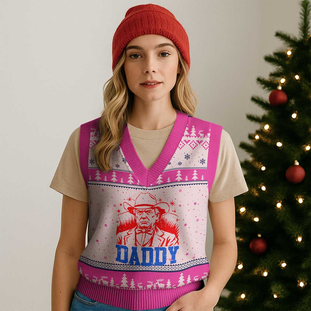 Cowboy Trump Daddy V-Neck Knit Sweater Vest Western Politica Patriotic Americans TS02 Hot Pink Print Your Wear