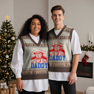 Cowboy Trump Daddy V-Neck Knit Sweater Vest Western Politica Patriotic Americans TS02 Mocha Mousse Print Your Wear