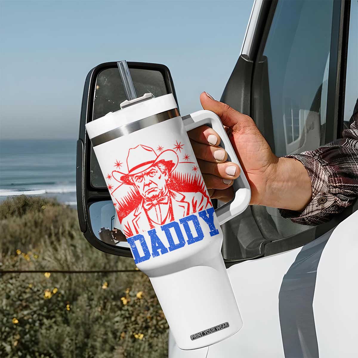 Cowboy Trump Daddy Tumbler With Handle Western Politica Patriotic Americans TS02 Print Your Wear