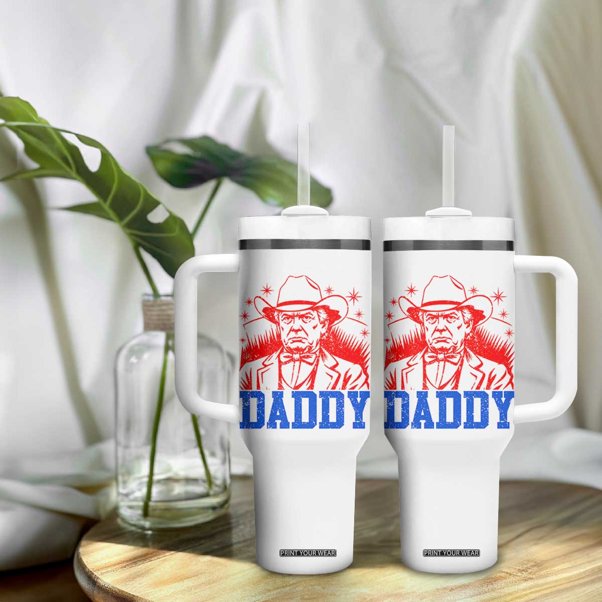 Cowboy Trump Daddy Tumbler With Handle Western Politica Patriotic Americans TS02 Print Your Wear
