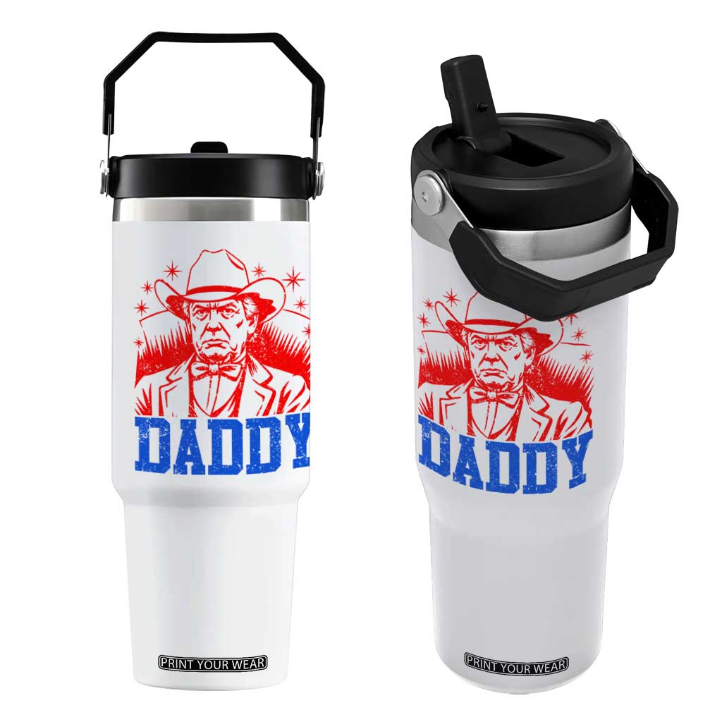 Cowboy Trump Daddy Flip Straw Tumbler Western Politica Patriotic Americans TS02 One Size: 30 oz White Print Your Wear
