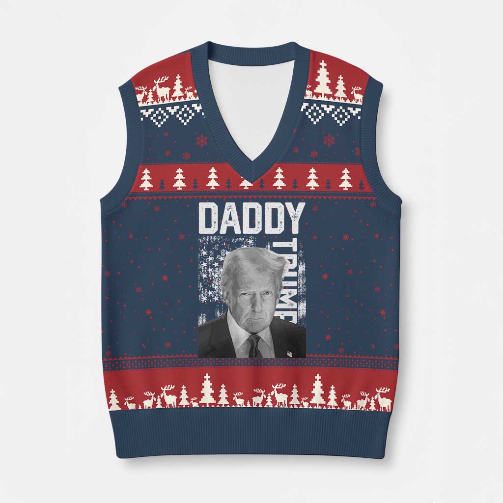 Daddy Trump V-Neck Knit Sweater Vest Patriotic American Flag TS02 Navy Red Print Your Wear
