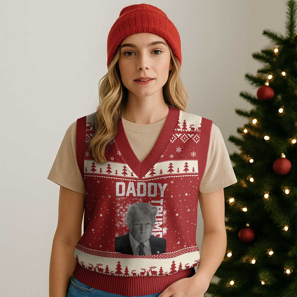 Daddy Trump V-Neck Knit Sweater Vest Patriotic American Flag TS02 Red Beige Print Your Wear