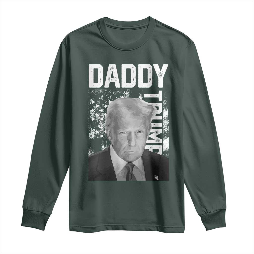 Daddy Trump Long Sleeve Shirt Patriotic American Flag TS02 Dark Forest Green Print Your Wear