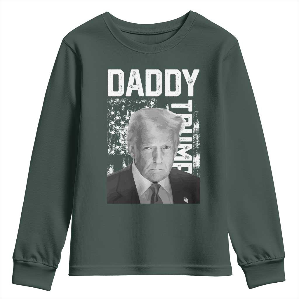 Daddy Trump Youth Sweatshirt Patriotic American Flag TS02 Dark Forest Green Print Your Wear