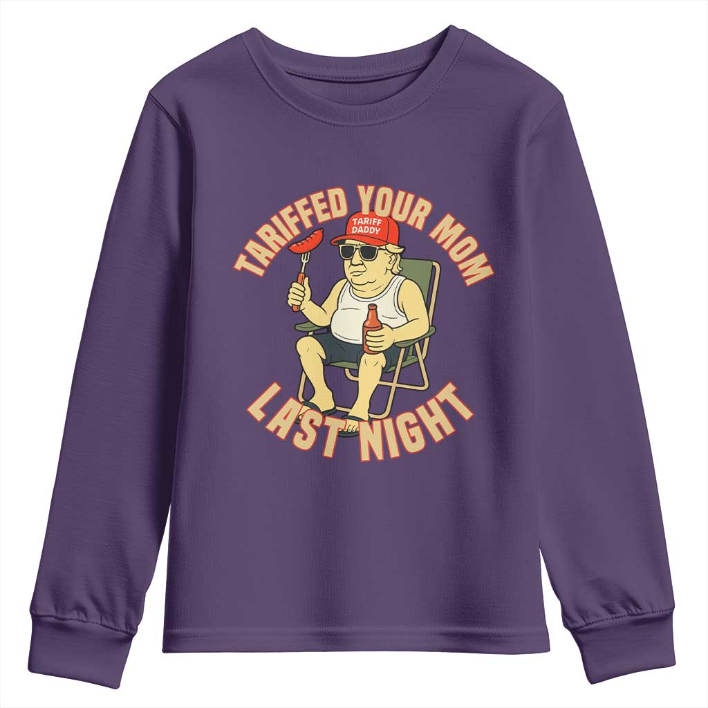 Funny Trump Tariff Daddy BBQ Youth Sweatshirt Tariffed Your Mom Last Night Political Cookout Meme TS02 Purple Print Your Wear