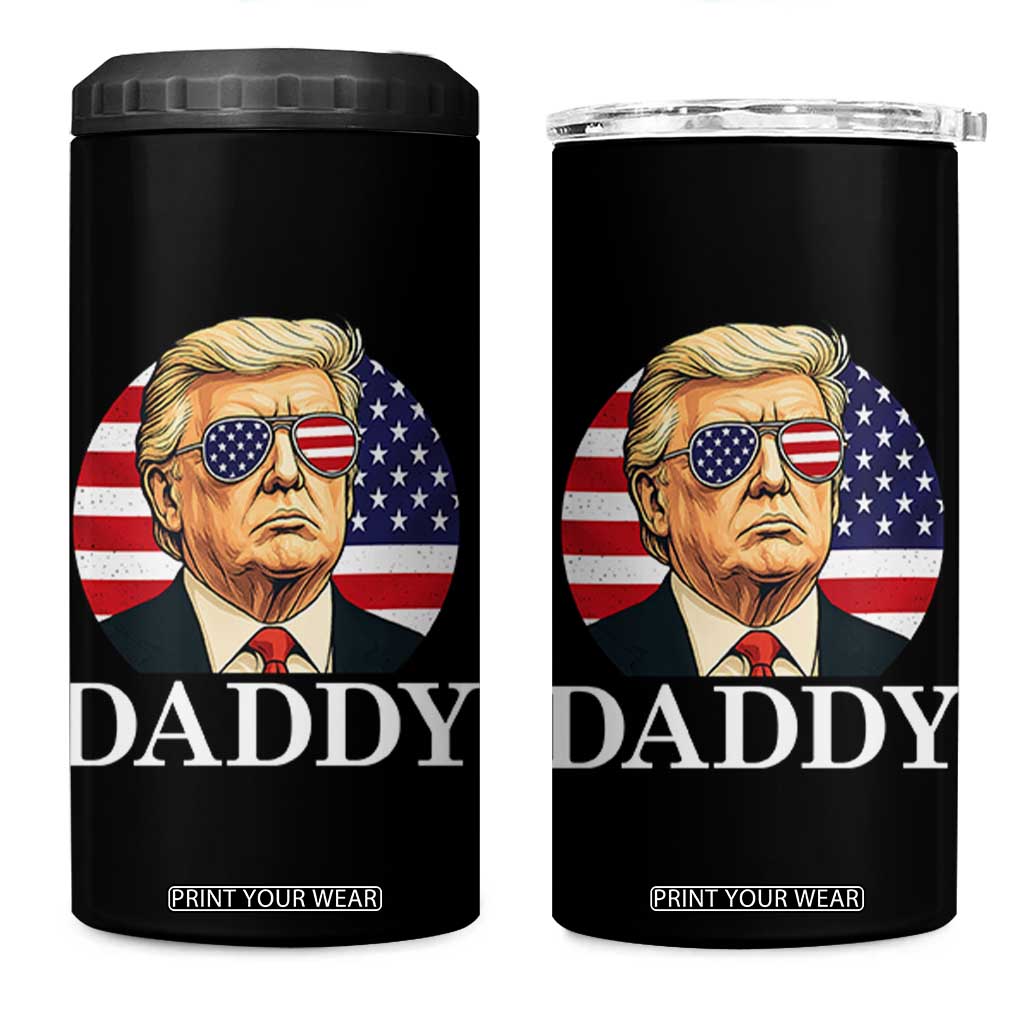 Patriotic Trump Daddy 4 in 1 Can Cooler Tumbler American Flag Sunglasses TS02 One Size: 16 oz Black Print Your Wear