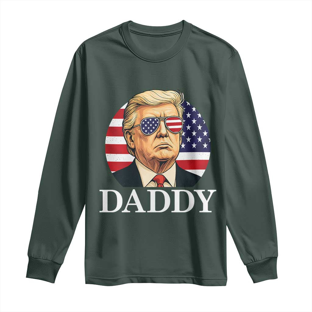 Patriotic Trump Daddy Long Sleeve Shirt American Flag Sunglasses TS02 Dark Forest Green Print Your Wear