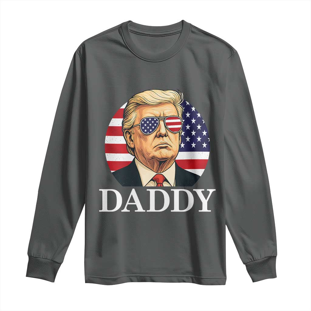 Patriotic Trump Daddy Long Sleeve Shirt American Flag Sunglasses TS02 Dark Heather Print Your Wear