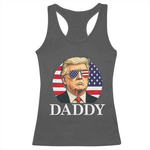 Patriotic Trump Daddy Racerback Tank Top American Flag Sunglasses TS02 Dark Heather Print Your Wear