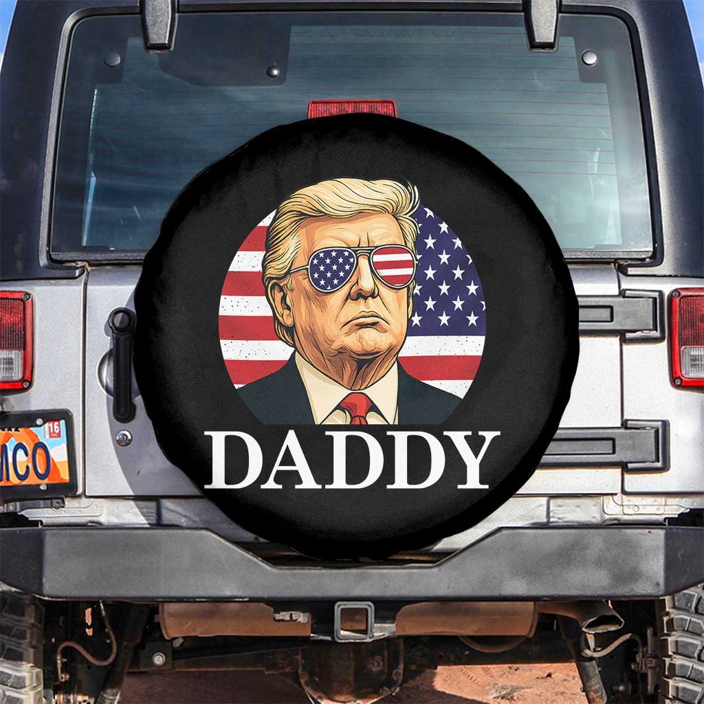 Patriotic Trump Daddy Spare Tire Cover American Flag Sunglasses TS02 No hole Black Print Your Wear