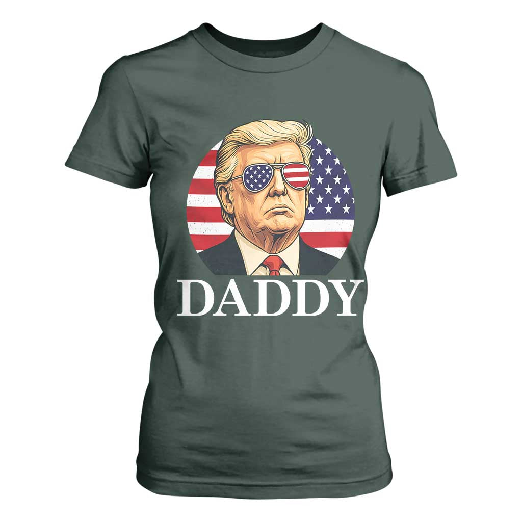 Patriotic Trump Daddy T Shirt For Women American Flag Sunglasses TS02 Dark Forest Green Print Your Wear