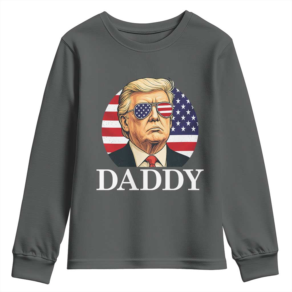 Patriotic Trump Daddy Youth Sweatshirt American Flag Sunglasses TS02 Dark Heather Print Your Wear