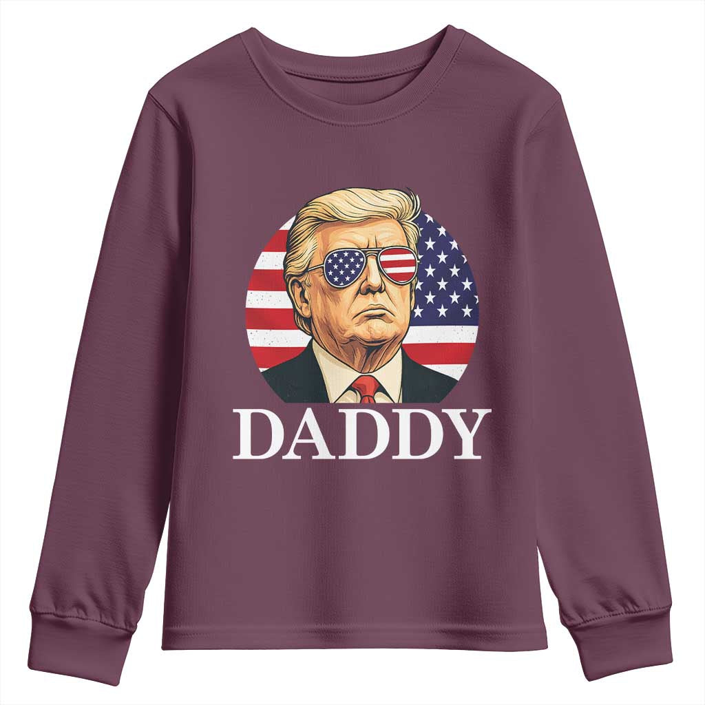 Patriotic Trump Daddy Youth Sweatshirt American Flag Sunglasses TS02 Maroon Print Your Wear