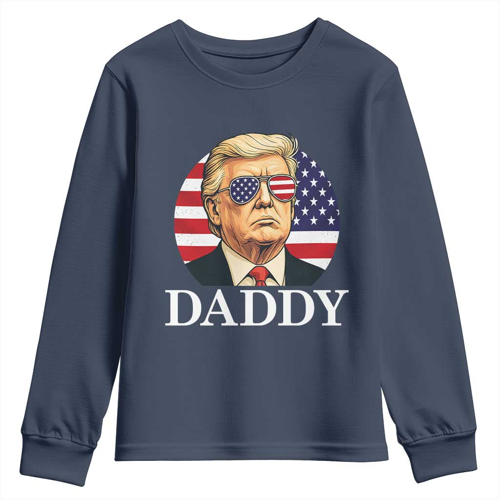 Patriotic Trump Daddy Youth Sweatshirt American Flag Sunglasses TS02 Navy Print Your Wear